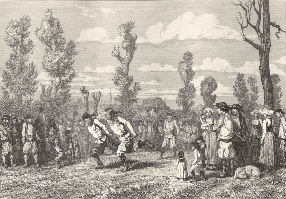 BRETAGNE. La Course 1844 old antique vintage print picture